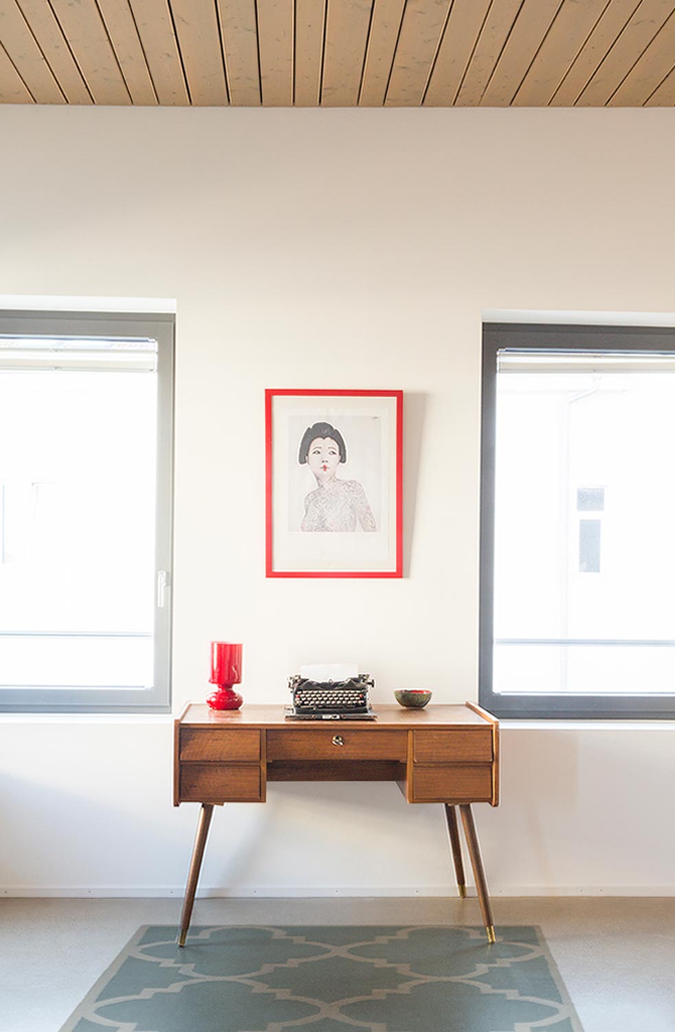 Loft, Wohnung, Interior, Arbeitszimmer, arbeiten, Schreibtisch, Teppich, Interieur, Bild, gerahmt